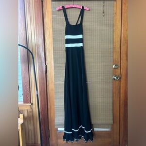 CRISSA Linea Italiana Vintage Elegant Black and White Striped Maxi Dress
